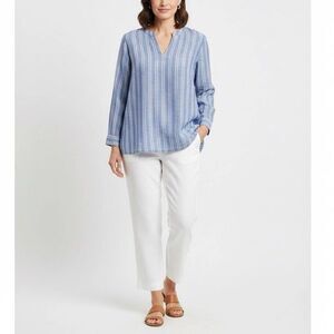Ralph Lauren Linen Tunic Top Womans Plus Size 2X Striped Blue Long Sleeve